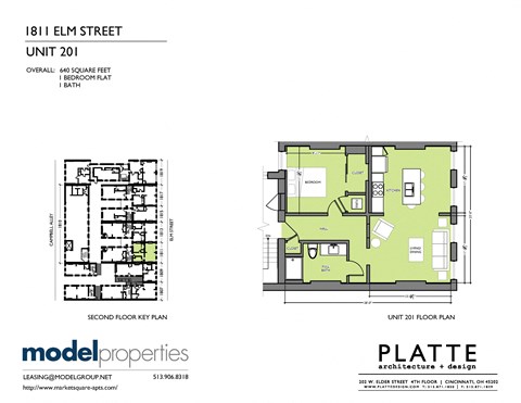 Floor plan for 1 bed, 1 bath, 640 sqft